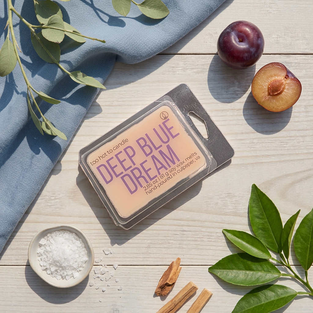 Deep Blue Dream Wax Melts scent-inspired flat lay