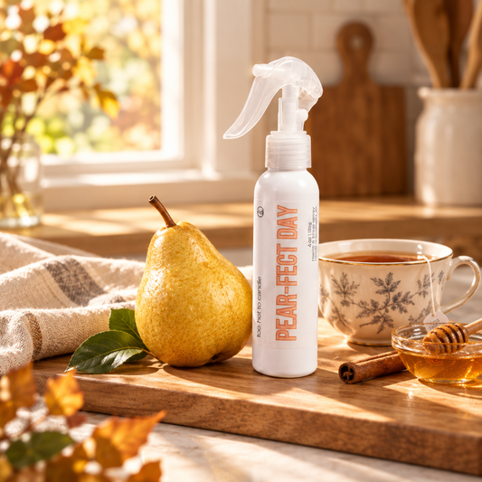 Pear-fect Day room spray in a warm autumn kitchen setting