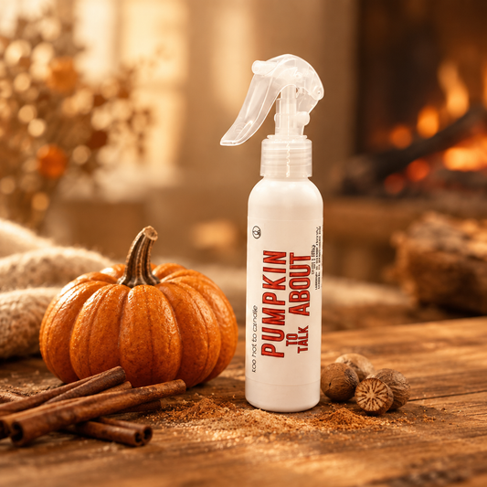 Pumpkin to Talk About spray in a warm pumpkin-and-spice setting