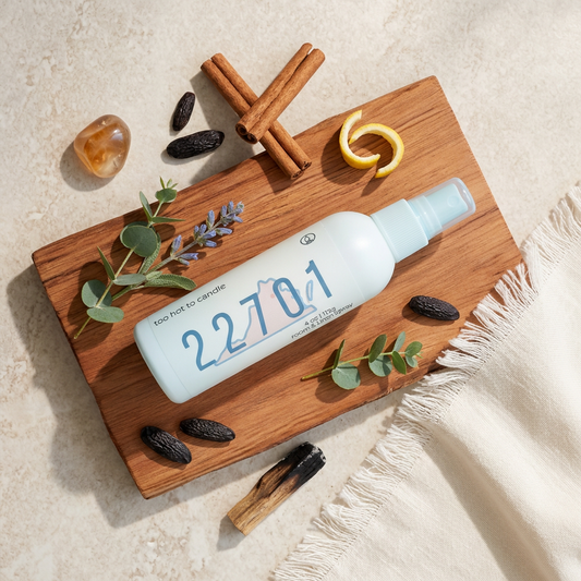 22701 Spray overhead flat lay with sage, eucalyptus, cinnamon, and cedar