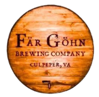Wooden barrel head with 'Fär Göhn Brewing Company' text on a white background