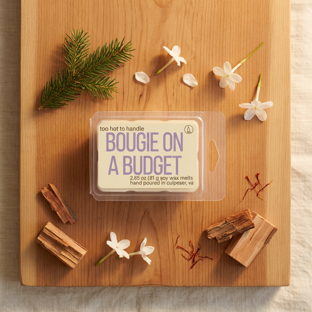 Bougie on a Budget flat lay using the original product photo