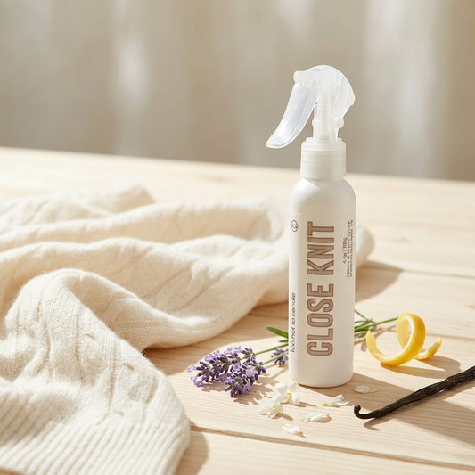 Close Knit Spray styled with soft knits and scent-inspired accents