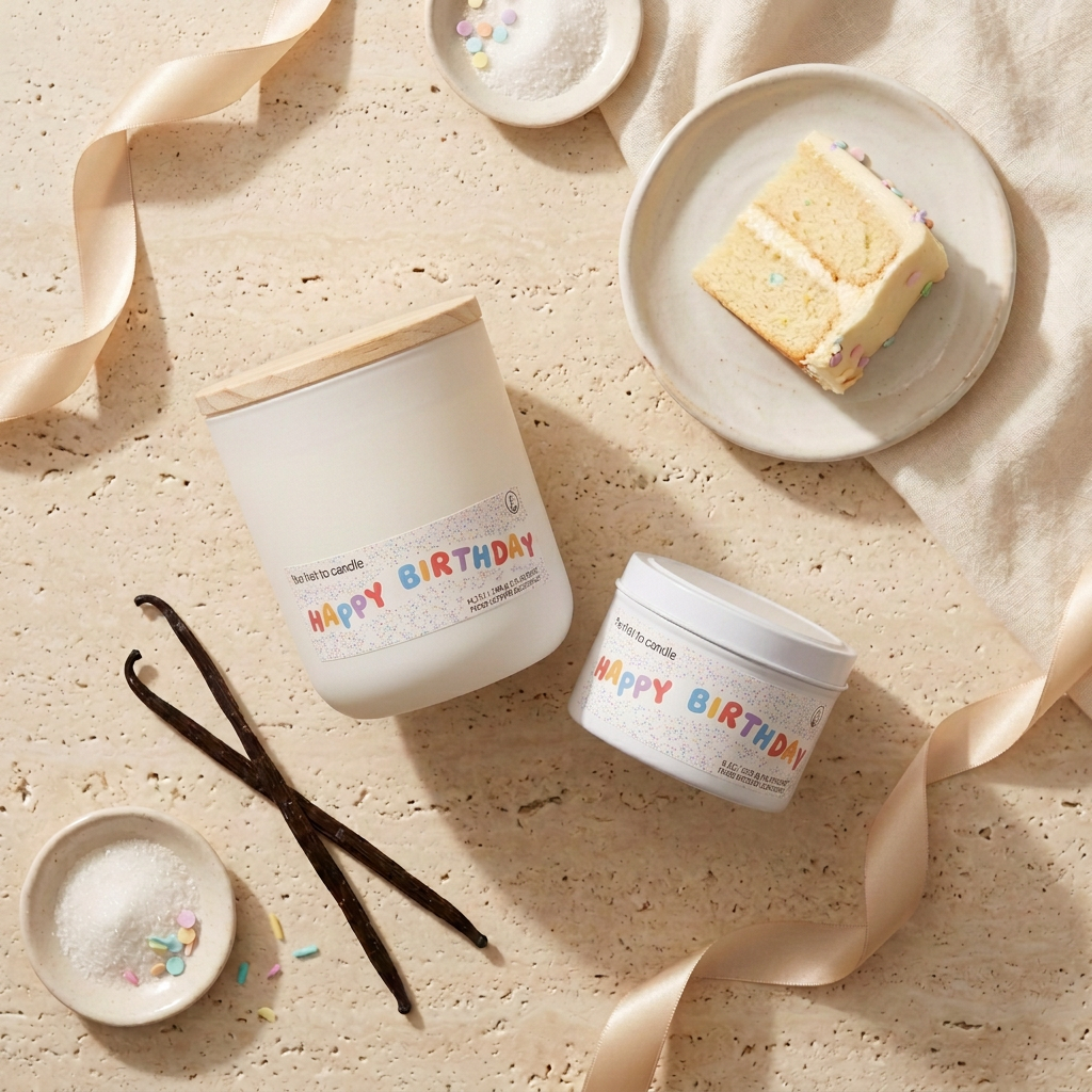 Happy Birthday flat lay with both candles closed
