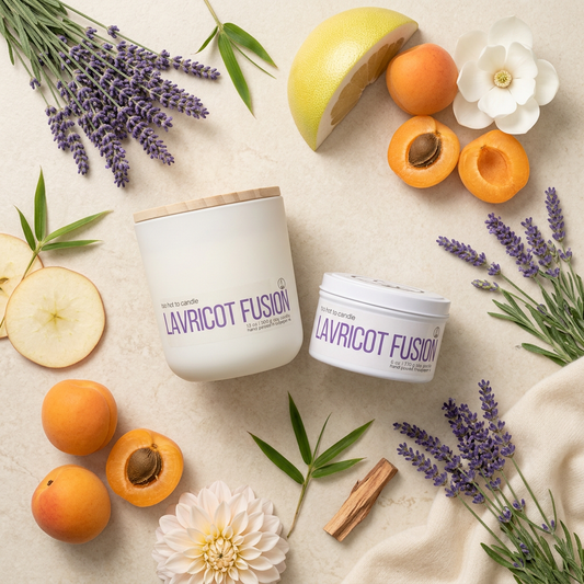 Lavricot Fusion scent-inspired flat lay