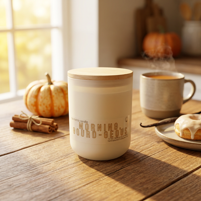 Morning, Gourd-geous 13 oz candle with pumpkin, cinnamon cider, and vanilla accents