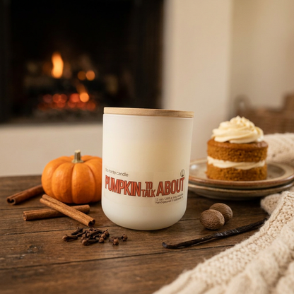 Pumpkin to Talk About 13 oz candle with pumpkin, warm spices, and buttercream accents