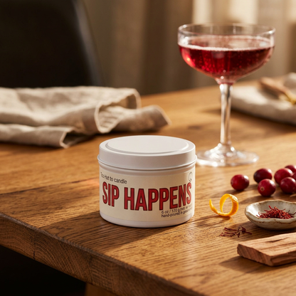 Sip Happens 6 oz candle with berries, citrus, and wine accents