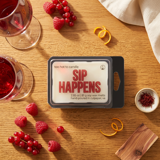 Sip Happens Wax Melts overhead flat lay