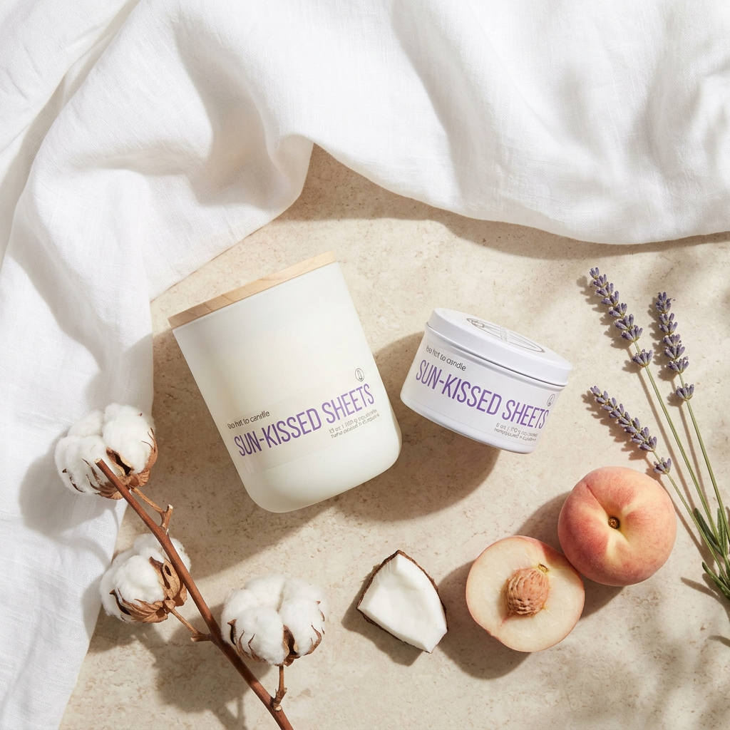 Sun-Kissed Sheets scent-inspired flat lay